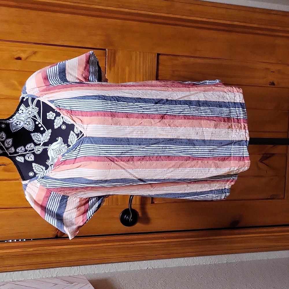 EUC St. John's Bay striped blouse. Peach, red, and blue. Size PL - Picture 1 of 4